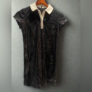 Ann Taylor Black Sequin Mini Dress with Cream Collar